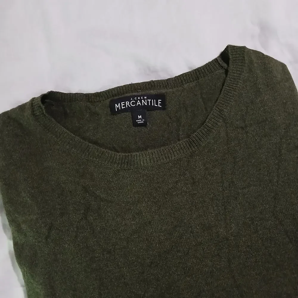 Men’s J Crew Mercantile M Men's Olive 100% Cotton Long-Sleeved Crewneck Sweater